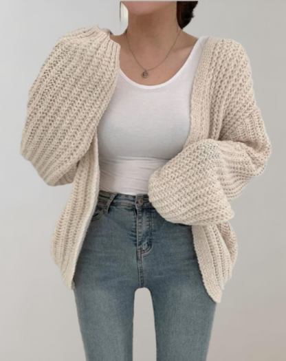 Ansel - Übergroßer Strickpullover mit offener Vorderseite und Laternenärmeln