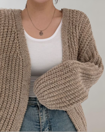 Ansel - Übergroßer Strickpullover mit offener Vorderseite und Laternenärmeln